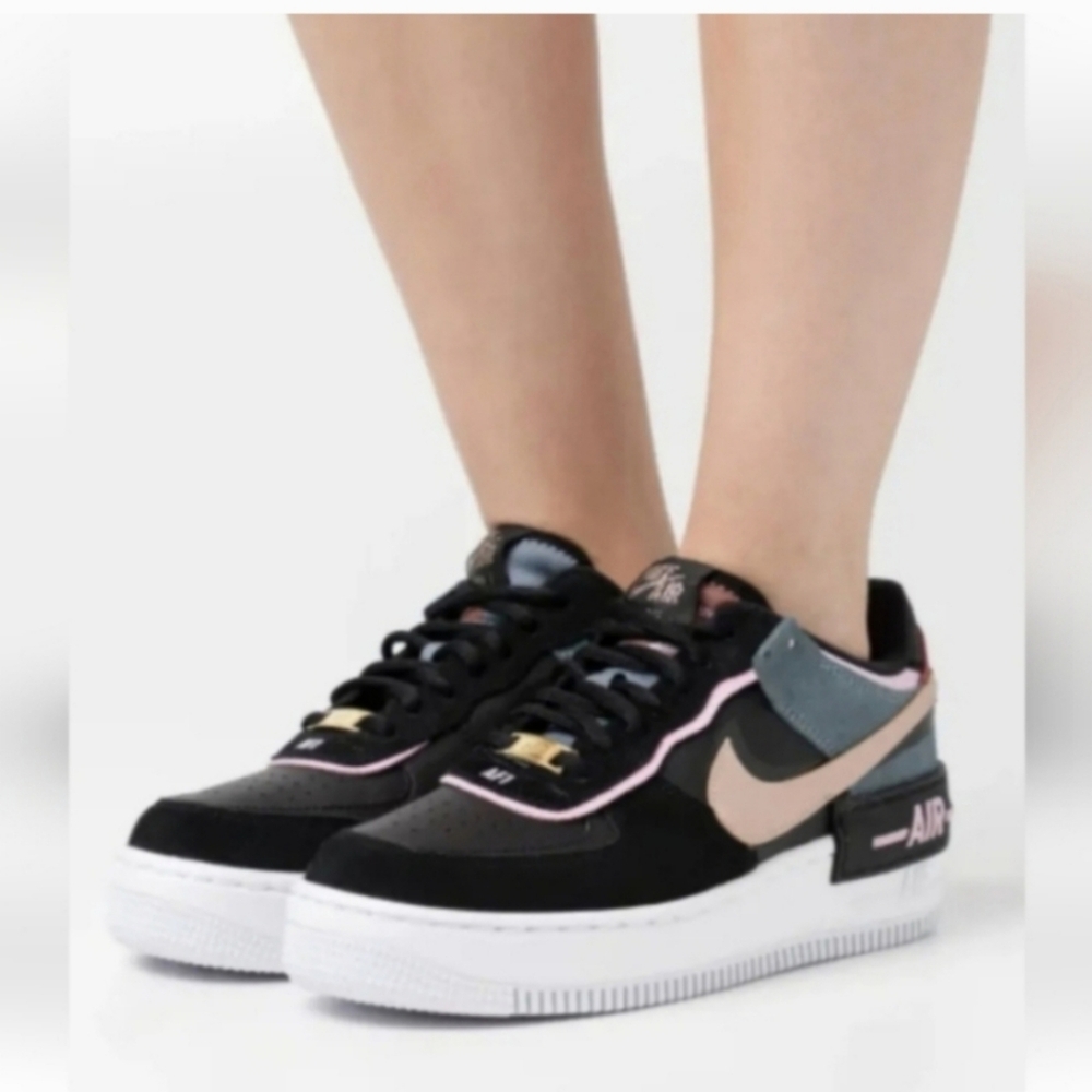 Women's NIKE Air Force 1 "SHADOW" Size 8.5 Black Leather Low Top Sneakers - Picture 3 of 12